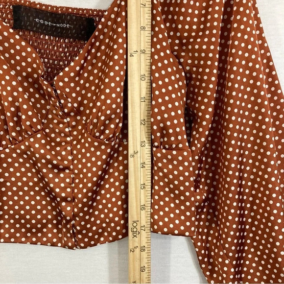 New Code X Mode Polka Dot Smocked Back Crop Top Size Large - Picture 4 of 9